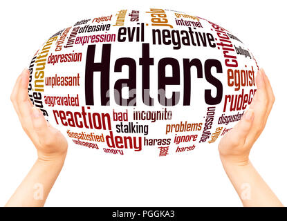 Haters word cloud hand sphere concept on white background. Stock Photo