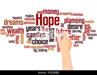Hope word cloud and hand writing concept on white  background. Stock Photo