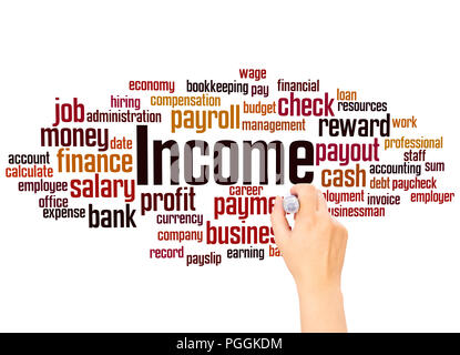 Income word cloud and hand writing concept on white background. Stock Photo