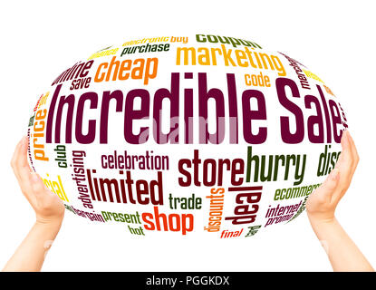 Incredible sale word cloud sphere concept on white background. Stock Photo