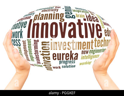 Innovate word cloud hand sphere concept on white background. Stock Photo
