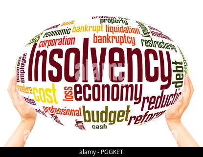 Insolvency word cloud sphere concept on black background. Stock Photo