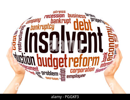 Insolvent word cloud sphere concept on white background. Stock Photo