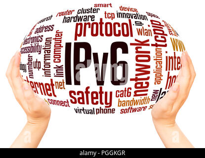 IPv6 network word hand sphere cloud concept on white background. Stock Photo