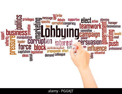 Lobbying word cloud and hand writing concept on white background. Stock Photo