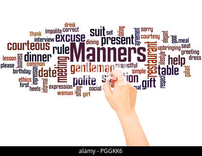 Manners word cloud hand writing  concept on white background. Stock Photo
