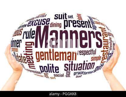 Manners word cloud sphere concept on white background. Stock Photo