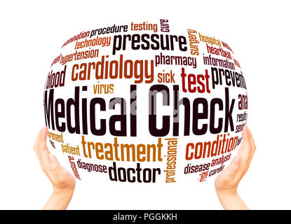 Medical check word cloud sphere concept on white background. Stock Photo