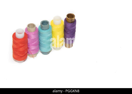 colored thread on white background. items for embroidery. handmade Stock Photo