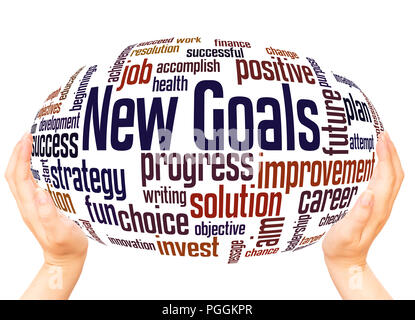 New goals word cloud hand sphere concept on white background. Stock Photo