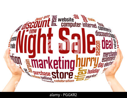 Night sale word cloud sphere concept on white background. Stock Photo