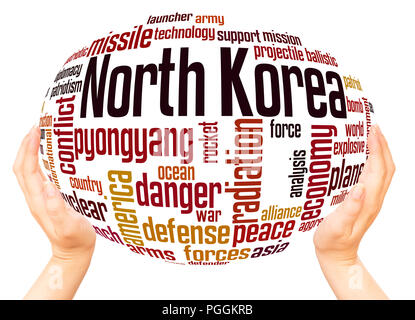 North Korea word cloud hand sphere concept on white background. Stock Photo