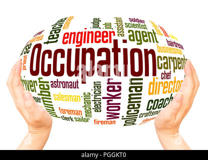 Professions, Different jobs, Career Selection, Occupation word cloud hand sphere concept on white background. Stock Photo