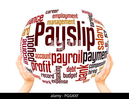 Payslip word cloud sphere concept on white background. Stock Photo