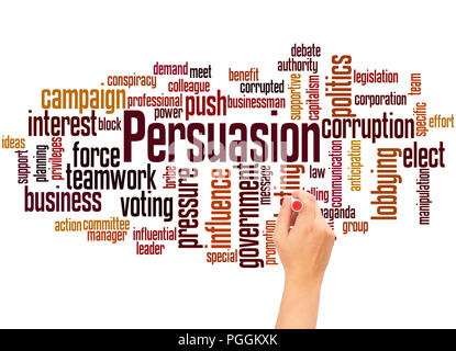 Persuasion word cloud hand writing concept on white background. Stock Photo