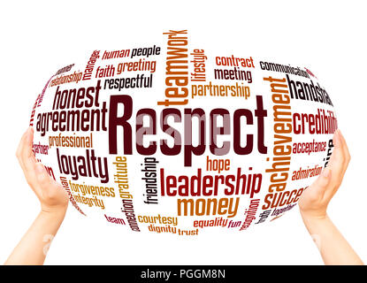Respect word cloud hand sphere concept on white background. Stock Photo