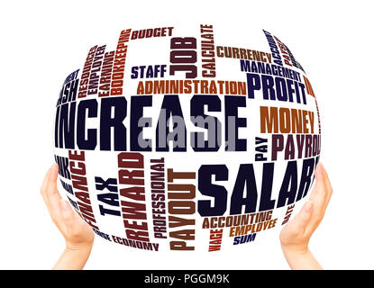 Salary Increase word cloud sphere concept on white background. Stock Photo