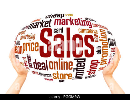Sales word cloud hand sphere concept on white background. Stock Photo