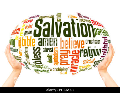 Salvation word cloud hand sphere concept on white background. Stock Photo