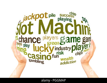 Slot machine word cloud sphere concept on white background. Stock Photo