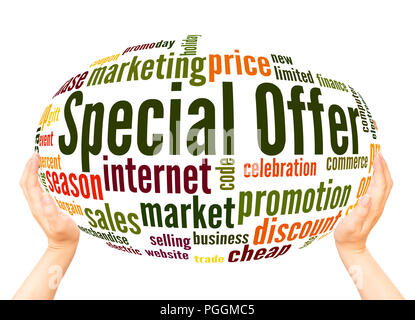 Special offer word cloud hand sphere concept on white background. Stock Photo