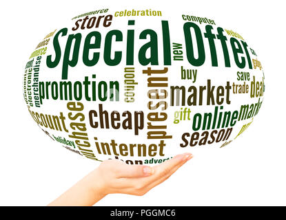 Special offer word cloud sphere concept on white background. Stock Photo