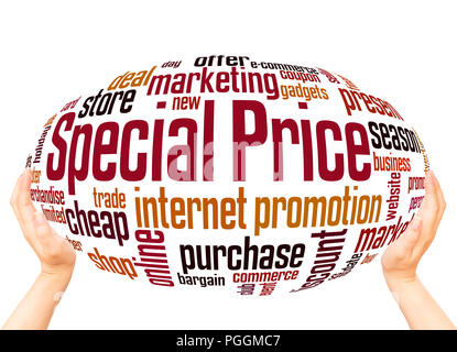 Special price word cloud hand sphere concept on white background. Stock Photo