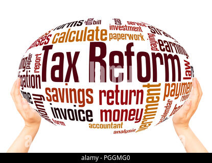 Tax reform word cloud hand sphere concept on white background. Stock Photo