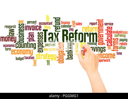 Tax reform word cloud hand writing concept on white background. Stock Photo