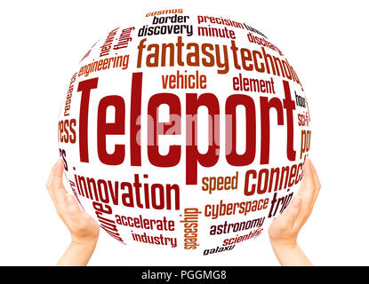 Teleport word cloud hand sphere concept on white background. Stock Photo