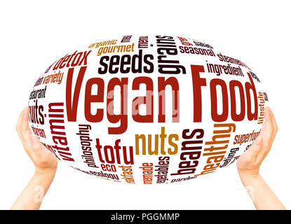 Vegan food word cloud sphere concept on white background. Stock Photo
