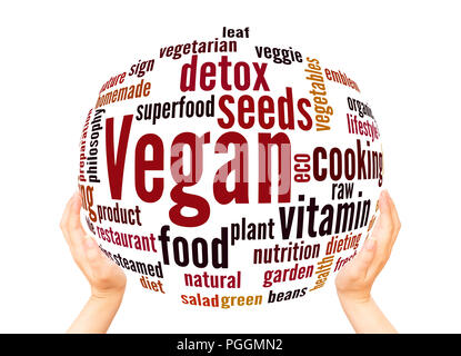Vegan word cloud sphere concept on white background. Stock Photo