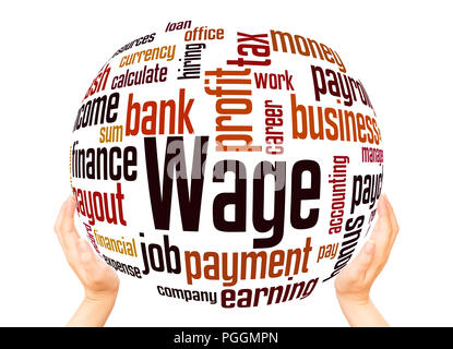Wage bonus word cloud sphere concept on white background. Stock Photo