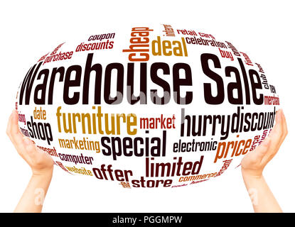 Warehouse sale word cloud hand sphere concept on white background. Stock Photo
