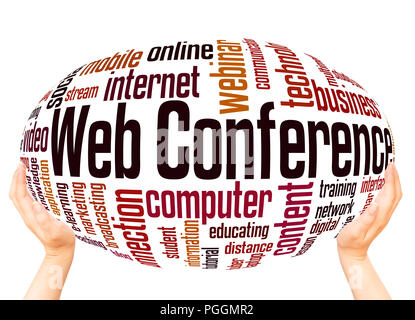 Web Conference word cloud hand sphere concept on white background. Stock Photo