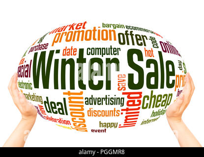 Winter sale word cloud hand sphere concept on white background. Stock Photo