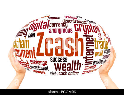 Zcash word cloud hand sphere concept on white background. Stock Photo