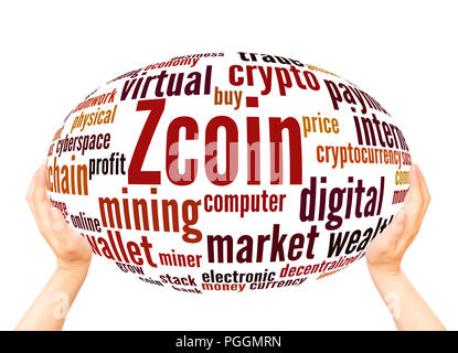 Zcoin word cloud hand sphere concept on white background. Stock Photo