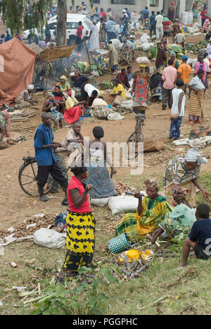 KASESE, UGANDA: JULY 22 2011: Bustling market in an unknown town in rural Uganda. Stock Photo