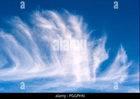 Cirrus clouds in blue sky with interesting cloud formations Stock Photo