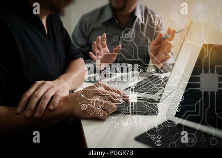 Artificial Intelligence (AI),machine learning with data mining technology on virtual dachboard.Business team meeting. Photo professional investor work Stock Photo