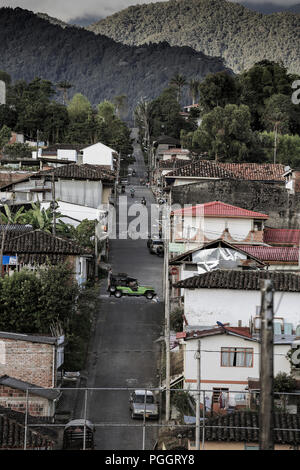 View of streets and neighborhood in Salento, Quindio, Colombia Stock Photo