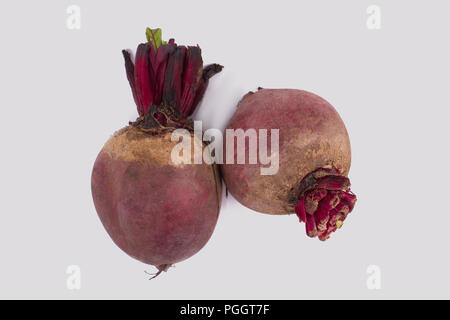 Two raw beetroot bulbs. White isolated background. Stock Photo