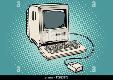 Retro computer monitor keyboard and mouse Stock Vector