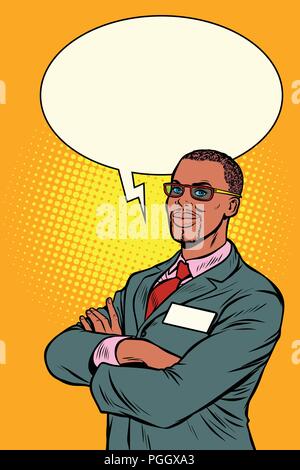 Confident African businessman crossed his arms Stock Vector