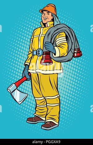 fireman with axe and hydrant Stock Vector