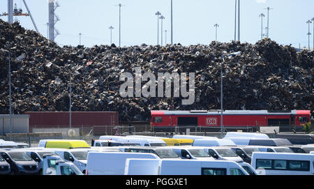 A pile of scrap metal that is due to be recycled awaits transportation at Southampton docks. Stock Photo