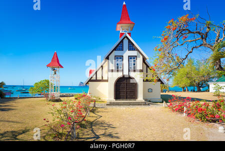 Notre Dame Auxiliatrice church at Cap Malheureux. Mauritius Stock Photo