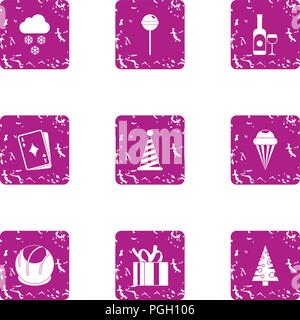 Elation icons set, grunge style Stock Vector