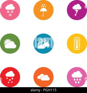 Downpour icons set, flat style Stock Vector